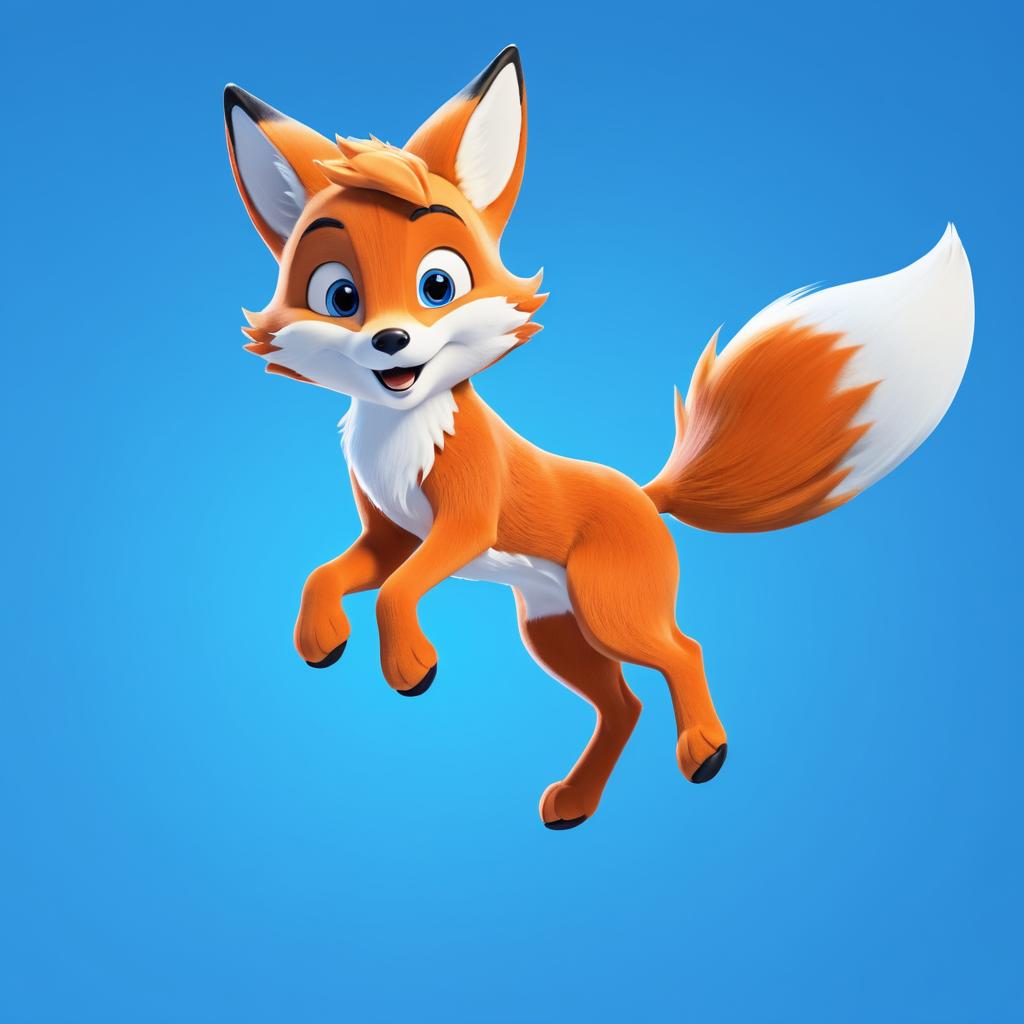 Jumping Fox Character in Blue Background