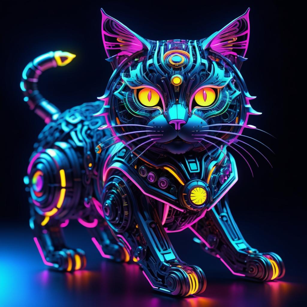 Exquisite Robotic Cat in Neon Fantasy