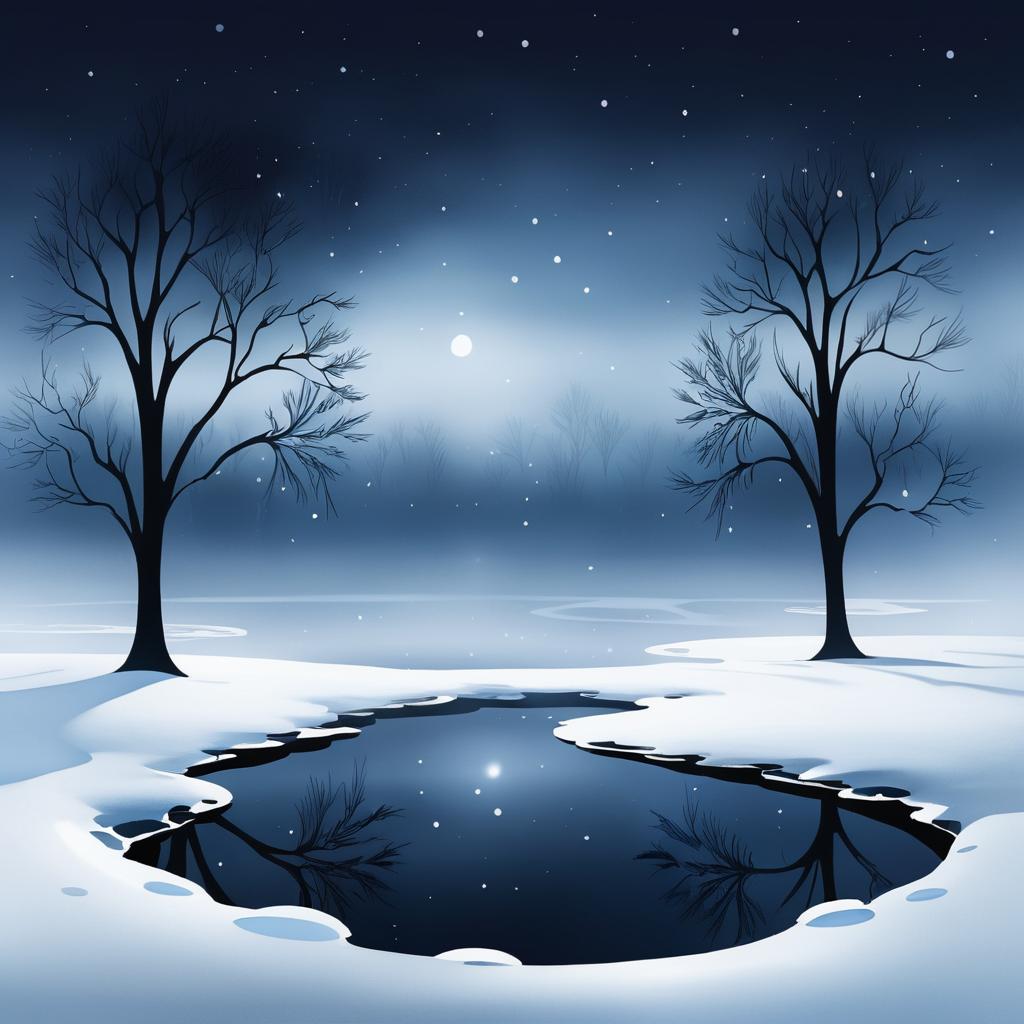 Ethereal Midnight Scene of a Frozen Pond