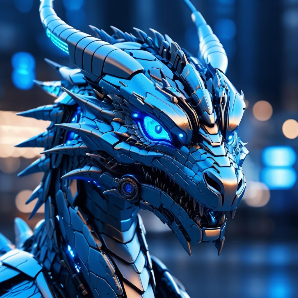 Hyper-Realistic Robotic Dragon in Cyberpunk City