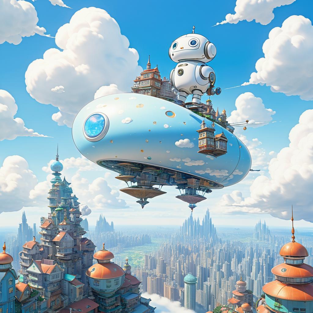 Whimsical Robot on a Floating Cloud