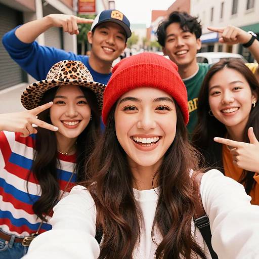 Colorful Friends Selfie in Urban Sun