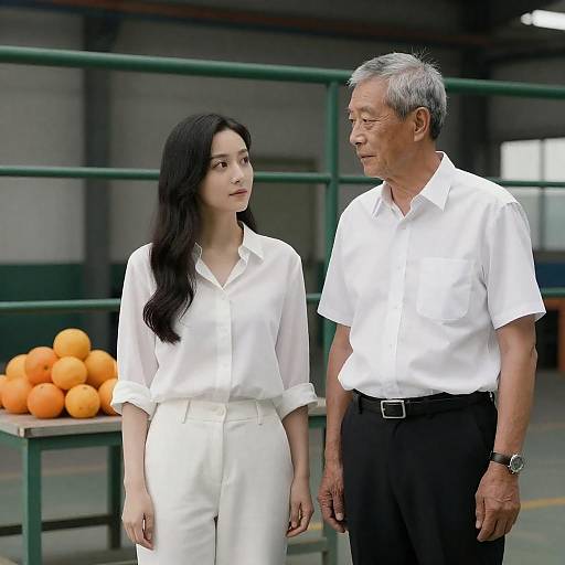 Woman and Older Man in Factory