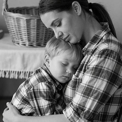 Tender Moment: Black-and-White Family Photo
