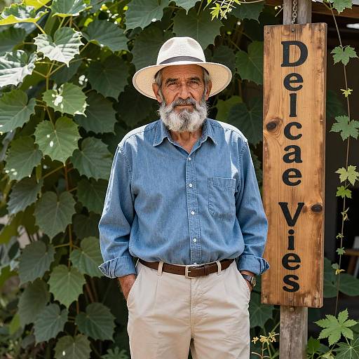 Elderly Man in a Lush Garden