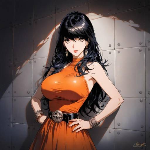 Elegant Girl in Vibrant Orange Dress