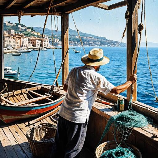 Man Repairing Boat at Italian Harbor