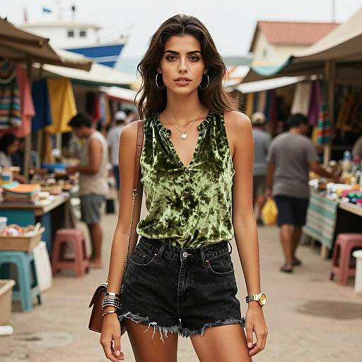Bohemian Chic Woman in Fishing Market