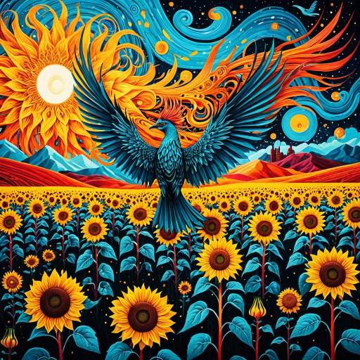 Surreal Phoenix Over Electric Sunflower Field