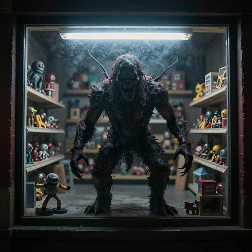 Horrifying Monster in Toy Store Window