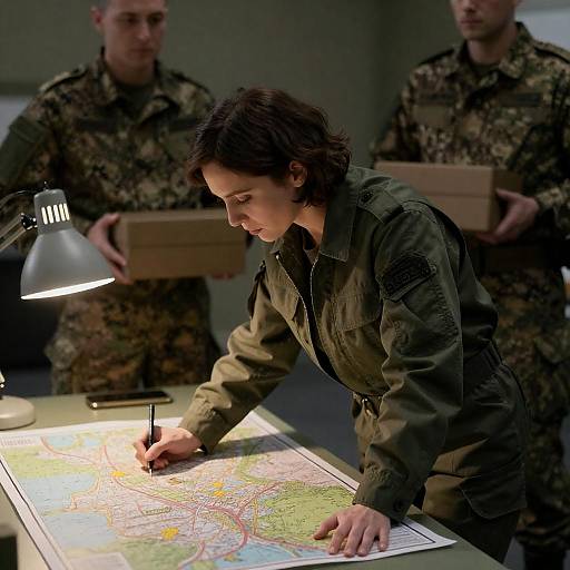 Military Strategy Session by Lamp Light