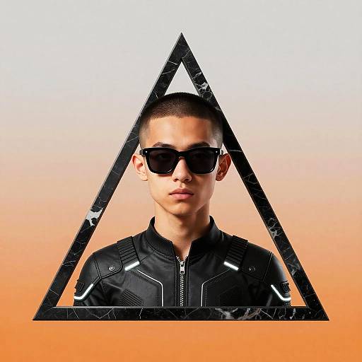 Stylized Portrait in Triangular Marble Frame