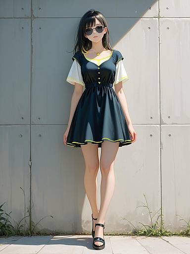 Casual Navy Striped Dress Full-Body