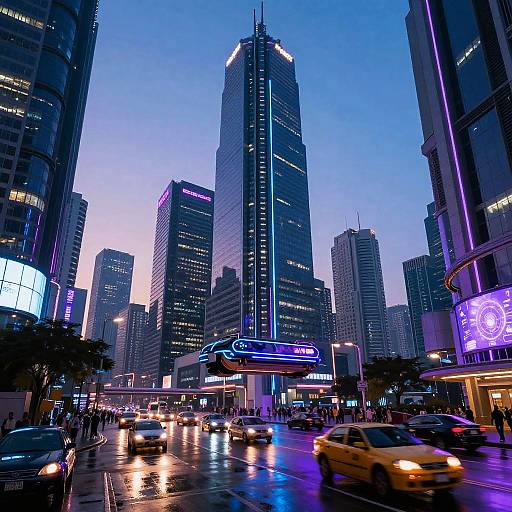 Futuristic Cyberpunk Cityscape at Dusk