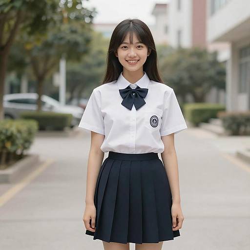 Photorealistic Far Shot School Uniform Smile