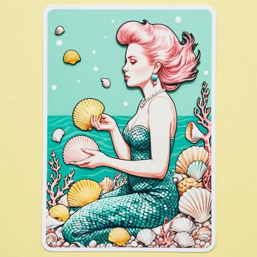 Surreal Mermaid Exploring Seashells Sticker