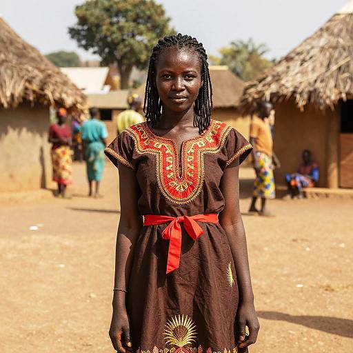 Young African Woman in Traditional Dress in Village