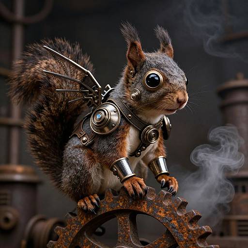 Steampunk Armored Squirrel on Rusty Gear