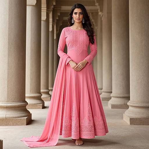 Elegant Woman in Pink Anarkali Suit