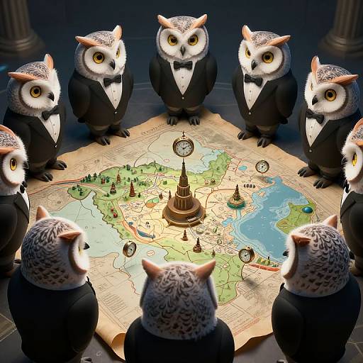 Cyberpunk Owls in Formal Attire