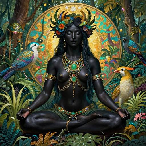 Silky Black Goddess Meditating in Amazon Jungle