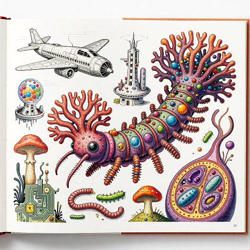 Surreal Mutant Creature and Sci-Fi Diagrams
