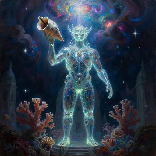 Bioluminescent Coral Titan in Glass Cathedral