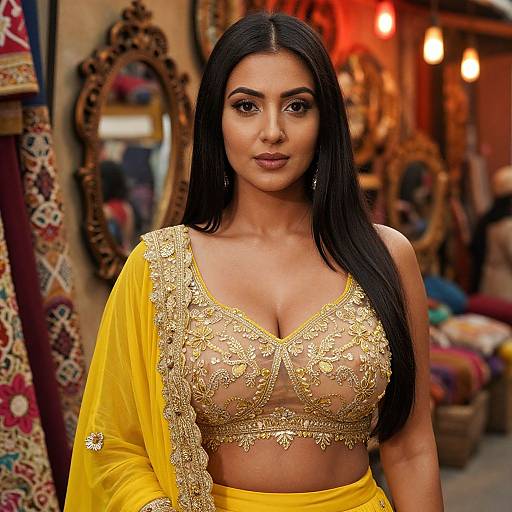 Realistic Portrait of Woman in Yellow Lehenga