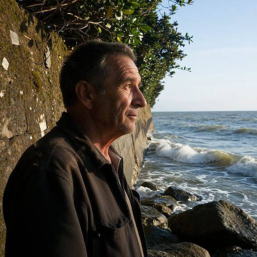 Double Exposure Aged Fisherman Portrait