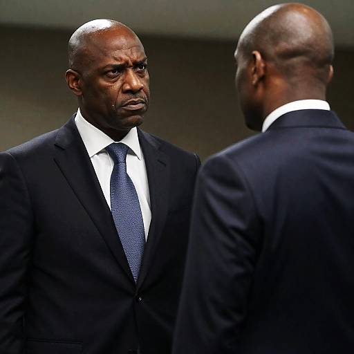Two Bald African American Men in Suits Facing Each Other