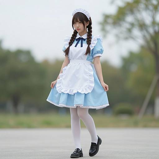 Belle Blue Maid Costume Outdoors