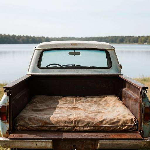 Vintage Rusty Pickup by Calm Lake