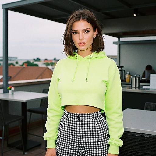 Svelte Woman in Neon Green Hoodie