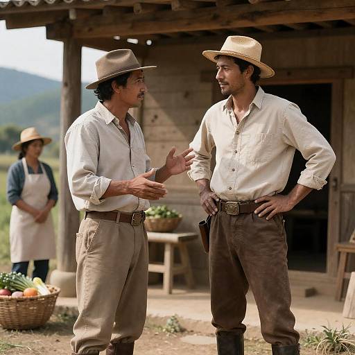 Western Men with Vegetables in Sunlight