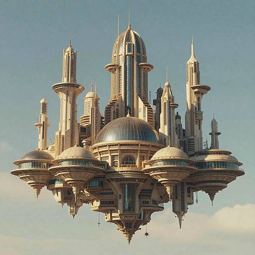 Vintage Futurism Floating Cityscape