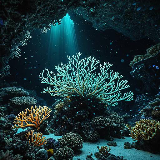 Luminescent Coral Reef in Underwater Cavern
