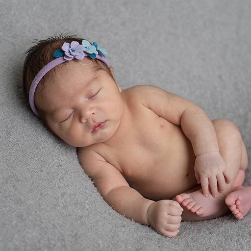 Newborn Baby Sleeping on Gray Blanket