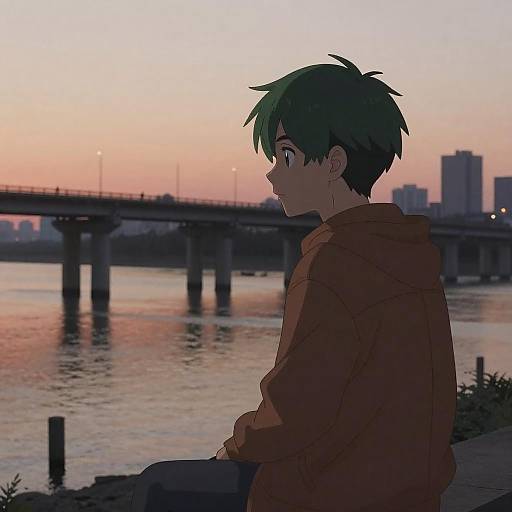 Anime Illustration of a Green-Haired Boy