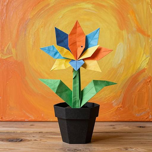 Origami Vibrant Flower Surreal Scene