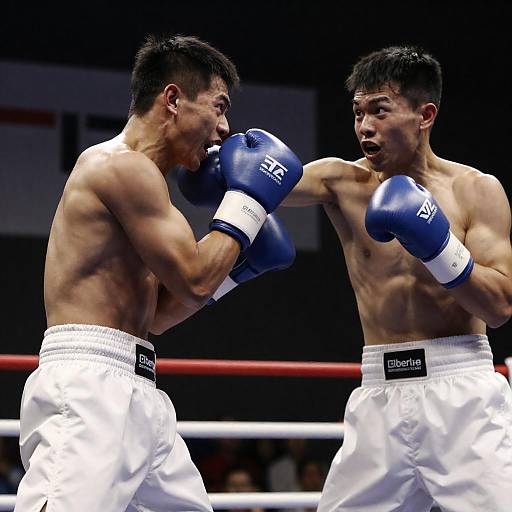 Intense Boxing Match Between Two Muscular Men