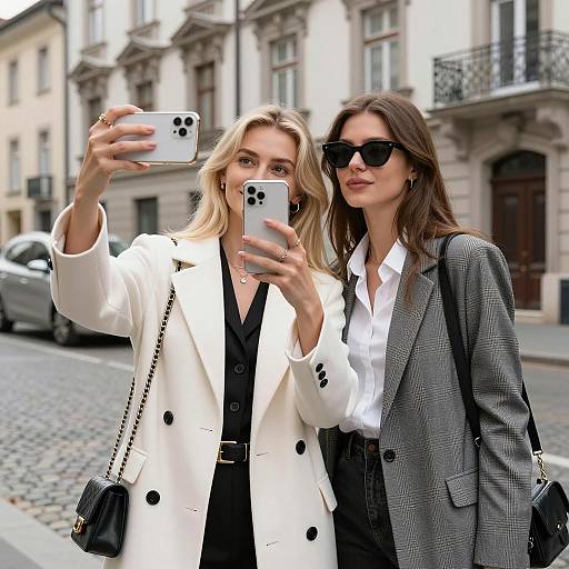 Selfie Moment Between Friends on Cobblestone