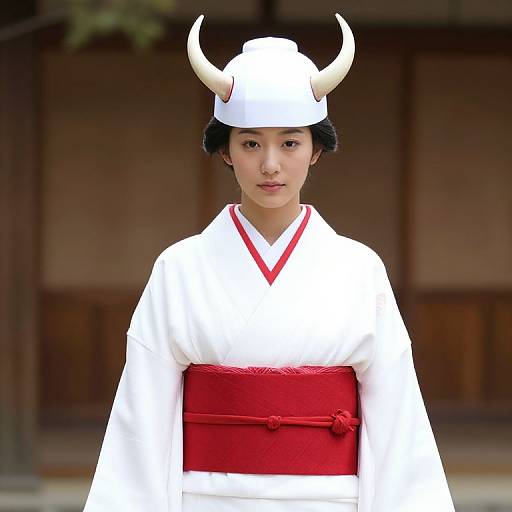 Woman in Red and White Kimono