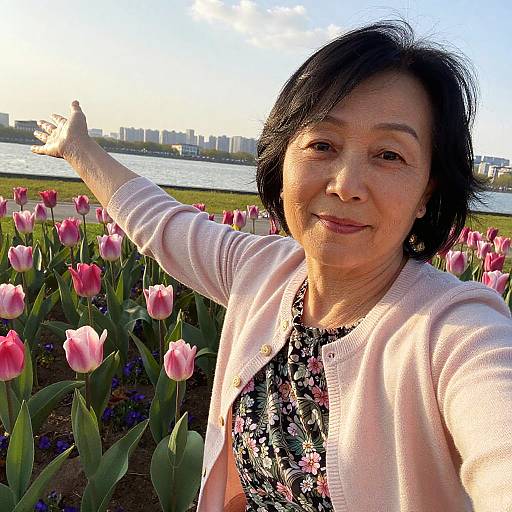 Elderly Woman's Spring Garden Selfie