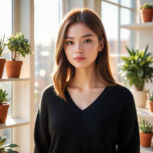 Serene Young Woman by Sunlit Window