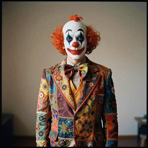 Surreal Clown Portrait in Patchwork Suit