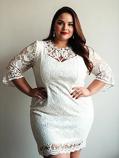 Plus Size Woman in White Lace Dress