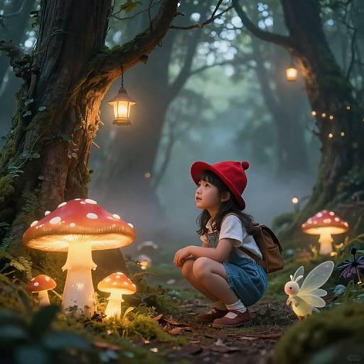 Curious Girl in Enchanted Forest