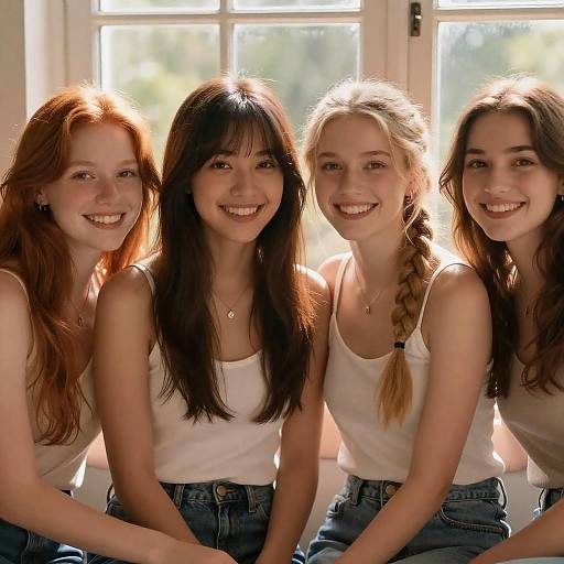Joyful Moments: Women in Sunlit Window