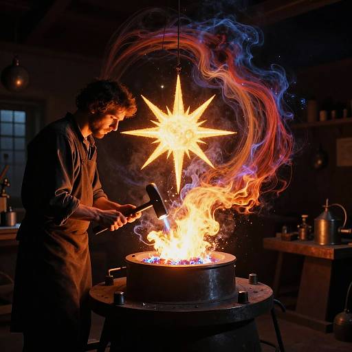 Neon Celestial Forge by William Blake