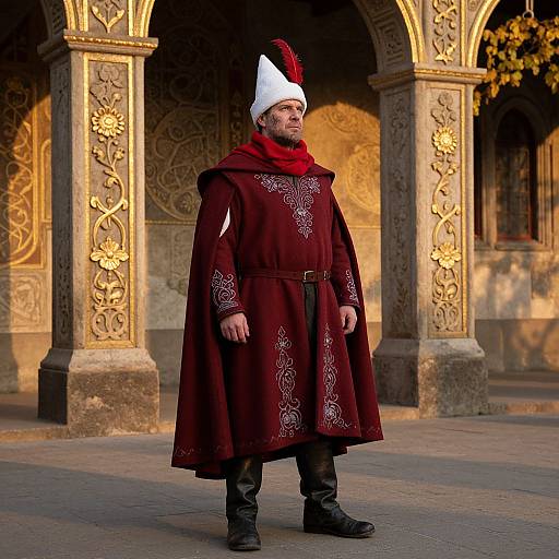 Medieval Man in Ornate Courtyard